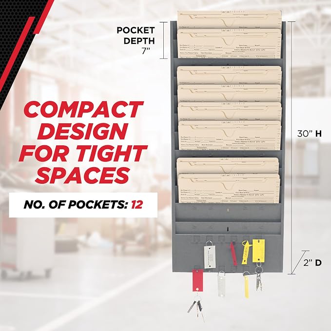 CHAMP® Repair Order Rack with Key Hanger, Heavy-Duty 12-Pocket Alloy Steel Wall - Image 5