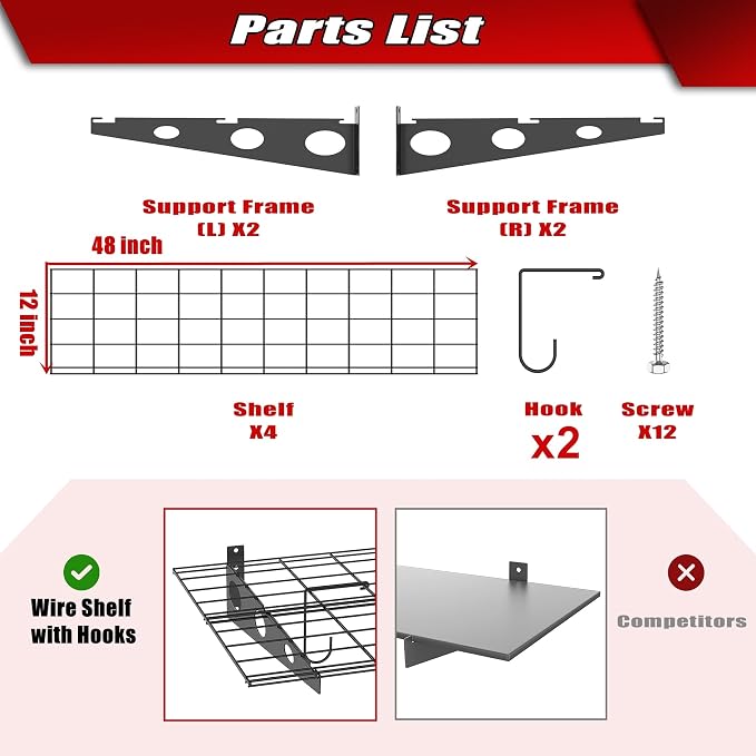 WALMANN 2 Pack Garage Wall Shelves, 2 x 4 ft/24 * 48 inch Wall Mounted Storage - Image 6
