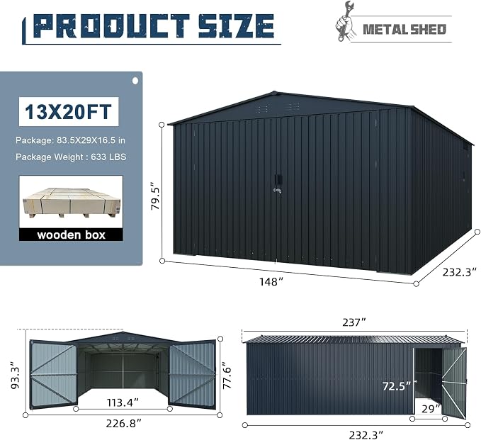 LANTRO JS 13x20ft Outdoor Storage Shed, Metal Storage Shed, Heavy Duty Large - Image 8
