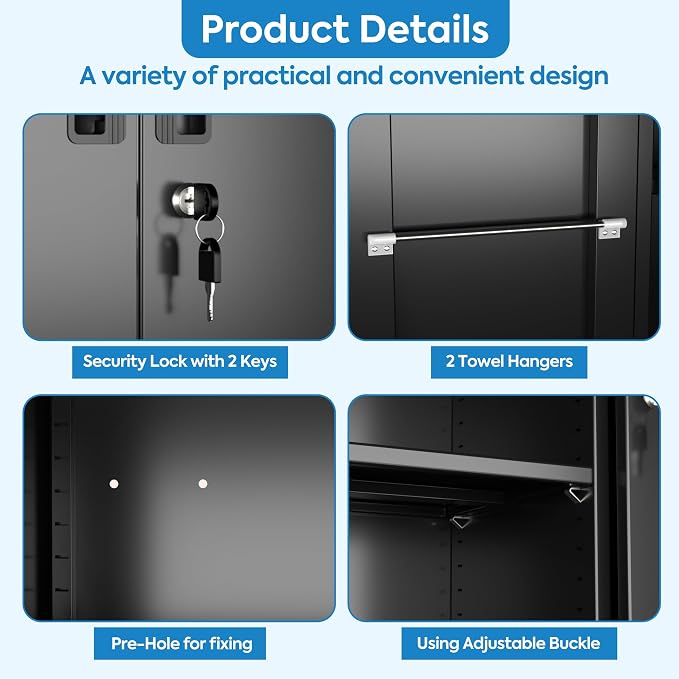 Garage Storage Cabinet with Wheels and 5 Pegboard, Broom Closet Storage Cabinet - Image 6
