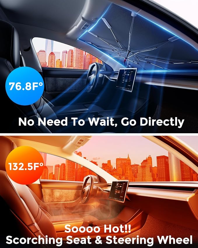 Car Windshield Sun Shade, Spring Structure Umbrella Sunshade - Image 3