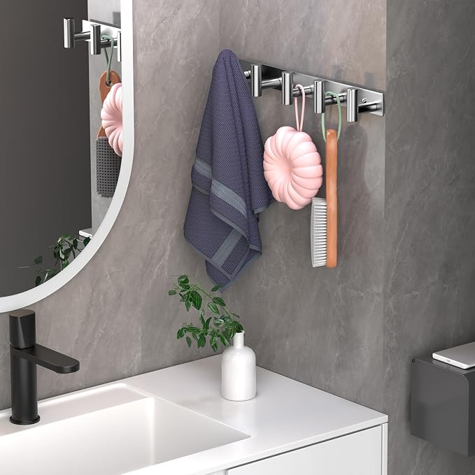 Wall Mounted Coat Rack-5 Hooks, Heavy Duty Stainless Steel Hook Rail - Image 4