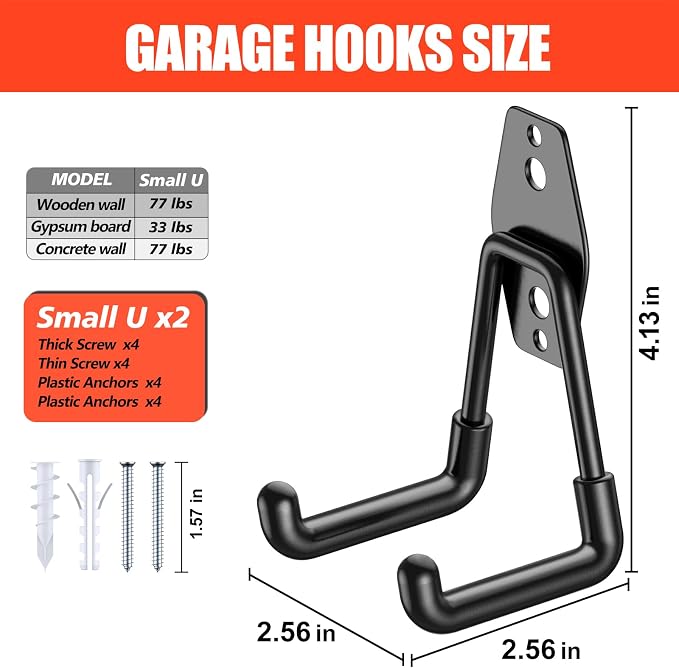 2 Pack Garage Hooks with Anti-Slip Coating Heavy Duty Wall Mount Hooks - Image 2