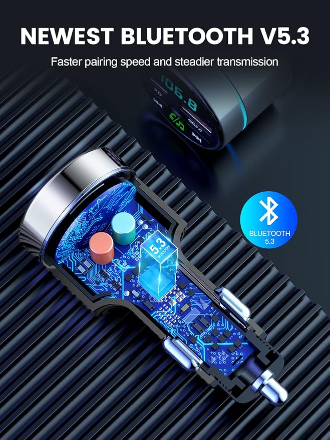 FM Transmitter for Car Bluetooth 5.3, All-Metal PD 20W & QC3.0 18W Fast Charger - Image 6