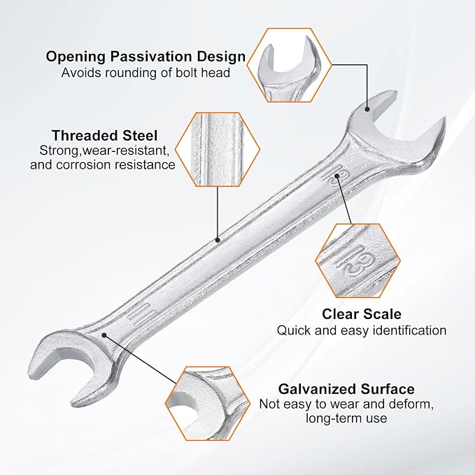 HARFINGTON 5pcs Double Open End Wrench 11mm x 13mm Metric 15 Degree Offset - Image 4