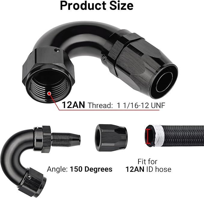 EVIL ENERGY 12AN 150 Degree One Piece Full Flow Hose End Fitting Swivel - Image 2