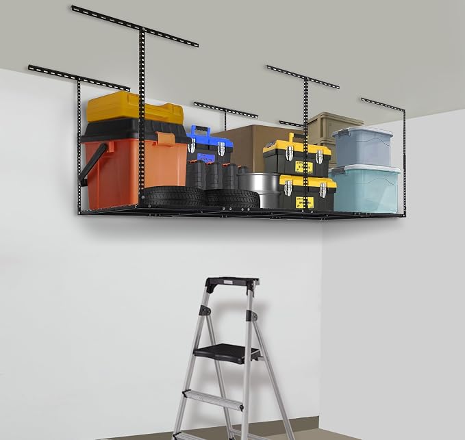 3 x 8FT Overhead Garage Storage Rack, Adjustable Ceiling Storage Racks - Image 4