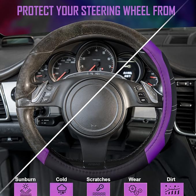 CAR PASS Line Rider Microfiber Leather Sporty 14.5-15 inch Steering Wheel Cover - Image 5