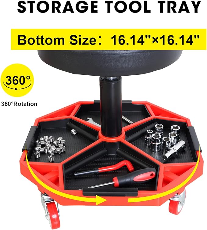 BIG RED ATRXF8308R Torin Heavy Duty Pneumatic Garage Rolling Stool/Creeper Seat - Image 3