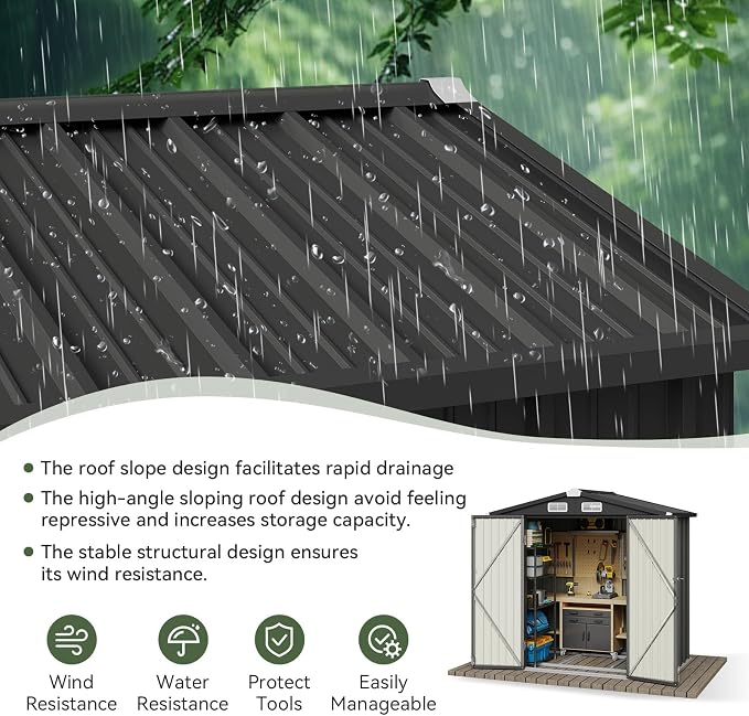 Aoxun 6x3.9 FT Shed with Base Metal Outdoor Storage Shed Garden Shed with - Image 7