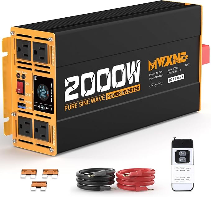 2000W Pure Sine Wave Inverter 12V DC to 110V 120V AC Car Converter by MWXNE