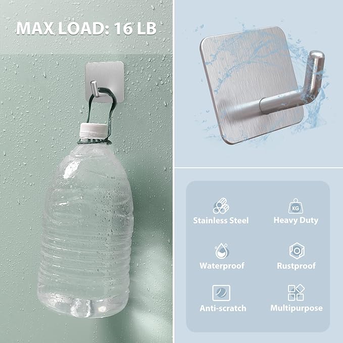 VIS'V Adhesive Hooks, Heavy Duty Shower Wall Stick on Hooks, Waterproof - Image 4