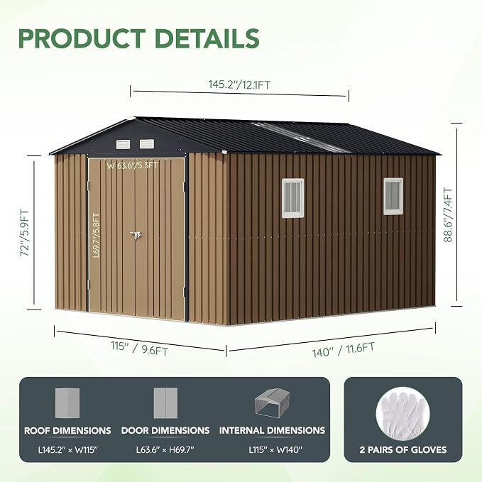 10X12X7.5 FT Outdoor Steel Storage Shed - Image 3
