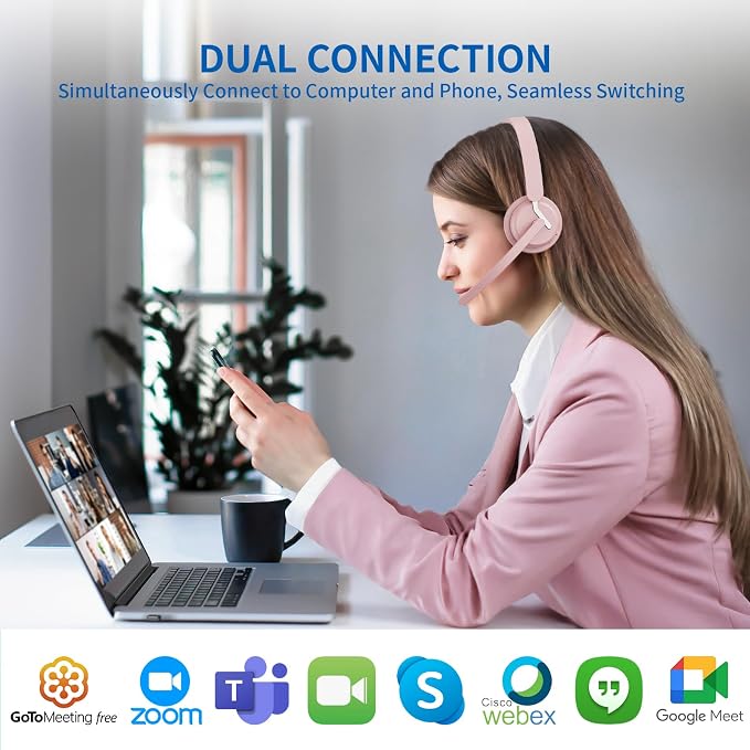 Wireless Headset with Mic, 2.4GHz Bluetooth Headset with AI Noise Cancelling - Image 2
