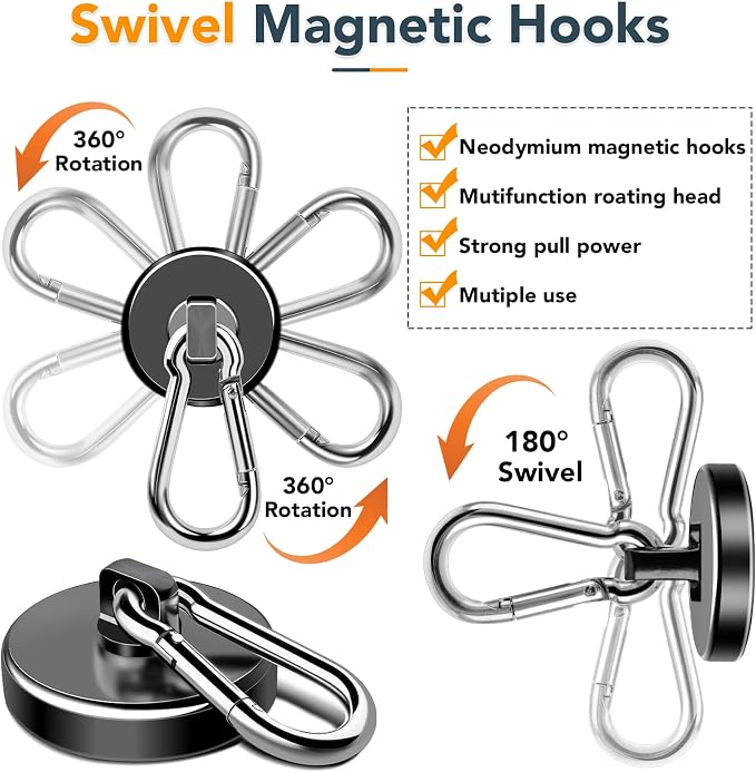 MIKEDE Strong Magnetic Hooks Heavy Duty, 110LB+ Swivel Neodymium Magnets - Image 3