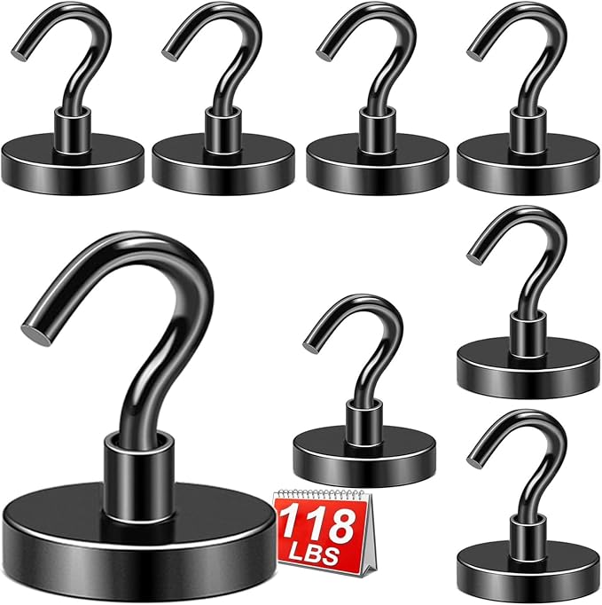 DIYMAG Black Magnetic Hooks, 118 LB Heavy Duty Strong Magnets by DIYMAG