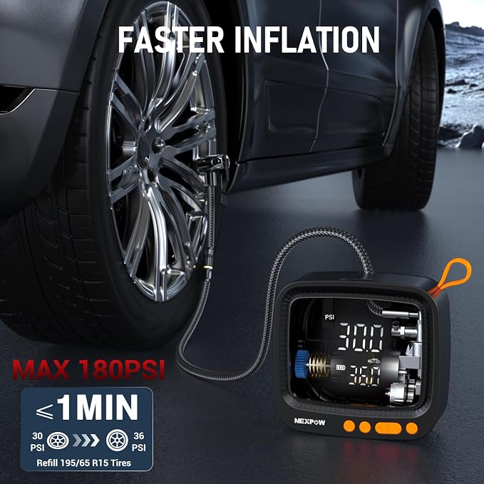 NEXPOW Tire Inflator Portable Air Compressor, 180 PSI Cordless Air Pump - Image 2