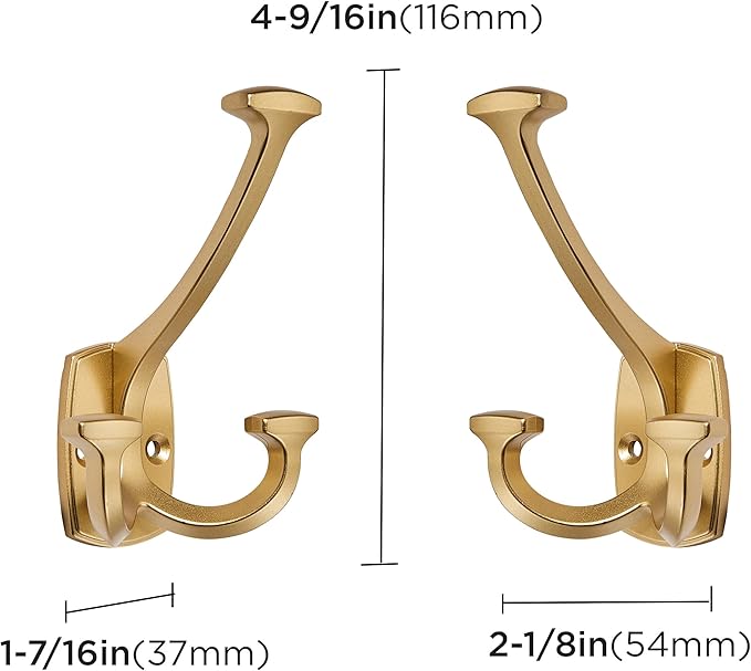 Large Wall Double-Sided Hook 5 Pack Gold Hook Decorative Heavy Duty Solid Large - Image 2