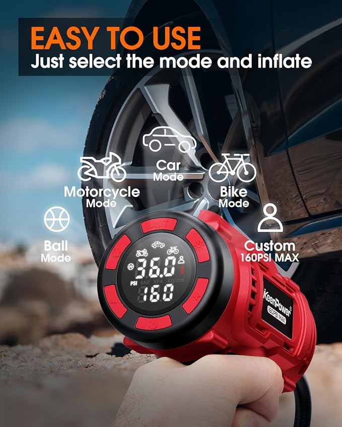 Cordless Tire Inflator Portable Air Compressor, 160PSI Car Tire Air Pump - Image 2