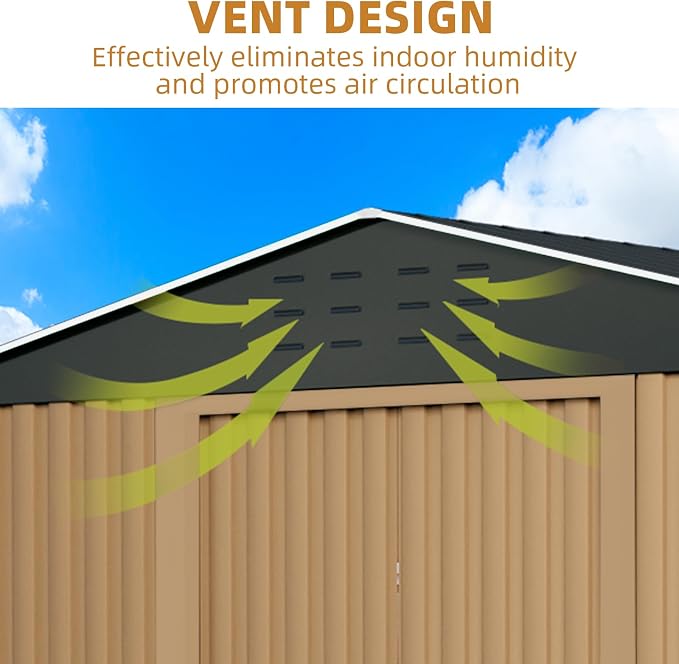10x10FT Outdoor Metal Storage Shed, Lockable Weatherproof Garden Shed - Image 4