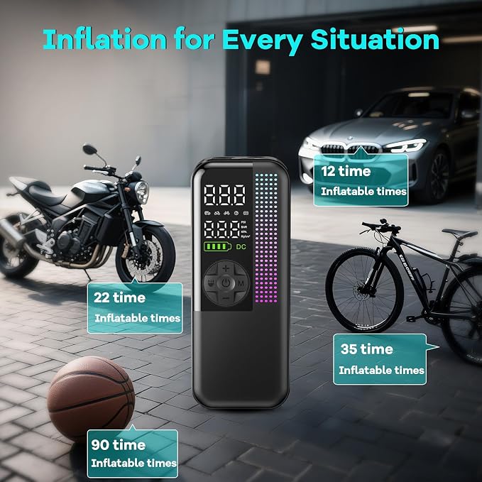 Tire Inflator Portable Air Compressor, 150 PSI Cordless Air Pump, Dual Power - Image 4