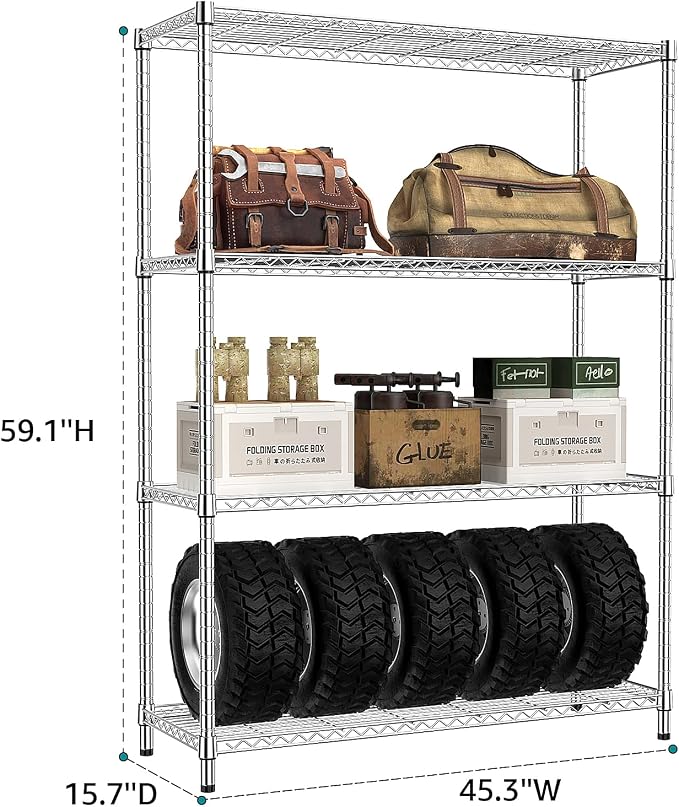 IZEUK 1400 LBS Garage Chrome Shelving Wide Storage Shelves 4 Tier Adjustable - Image 3