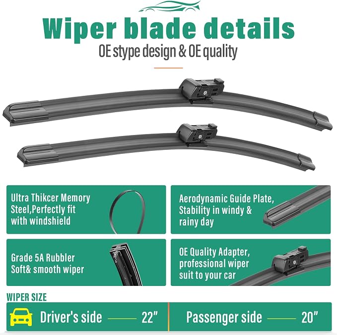 22" 20" 9" Windshield Wiper Blades Replacement - Image 3