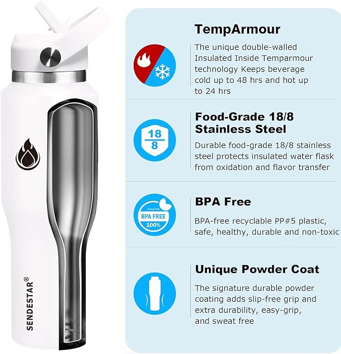 SENDESTAR 40oz Water Bottle Wide Mouth Stainless Steel Vacuum Insulated Double - Image 3