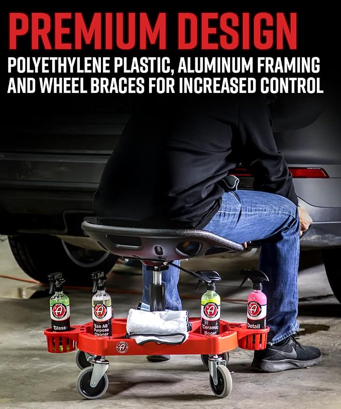 Adam's Polishes Pro Rolling Stool, Car Detailing Stool Chair, Shop Stool - Image 7