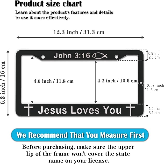 License Plate Cover Black and White License Plate Frames John 3:16 Jesus Loves - Image 2