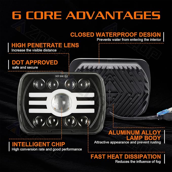 5x7 7x6 Inch LED Headlights, H6054 80W Headlights, Turn Signals, DOT Approved - Image 5