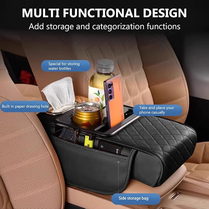 Universal Car Armrest Cushion Organizer, Leather Armrest Cover - Image 2