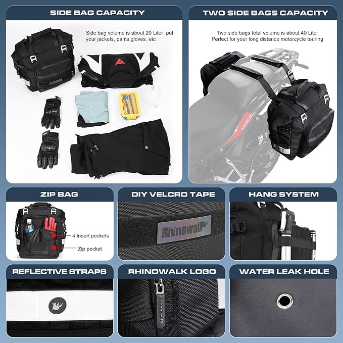 Rhinowalk Motorcycle Saddlebag Waterproof Motor Luggage Pack Quick Release - Image 4