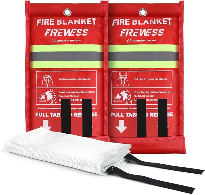 Emergency Fire Blanket, 2 Pack Fiberglass Flame Retardant Fire Blankets by FIREWESS