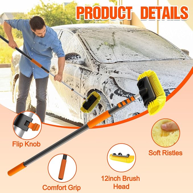 12FT Car Wash Brush with Long Handle, Car Cleaning Brush with 12 Inch Soft - Image 2