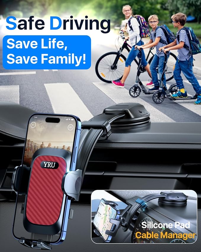 YRU Cell Phone Automobile Cradles Dashboard Windshield Pickup Truck Phone Mount - Image 4