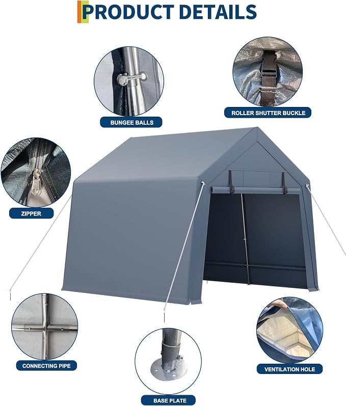 10x10FT Outdoor Storage Shed, Portable Carport - Image 9