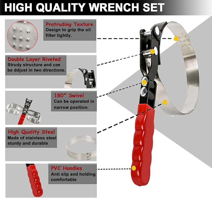 10PCS Oil Filter Wrench Set, 3 Jaw Oil Filter Wrench Tool - Image 3