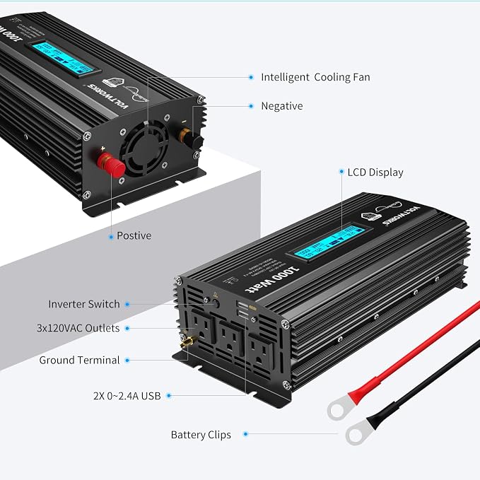 1000 Watt Pure Sine Wave Power Inverter ETL UL458 12V DC to 110V 120V AC 1000W - Image 6