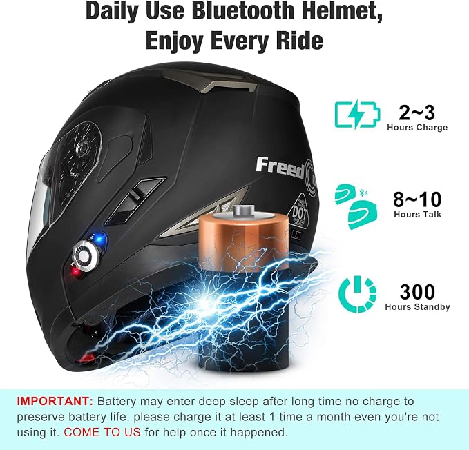 FreedConn BM2-S Bluetooth Motorcycle Helmet, Flip-Up Modular Motorbike Helmet - Image 6