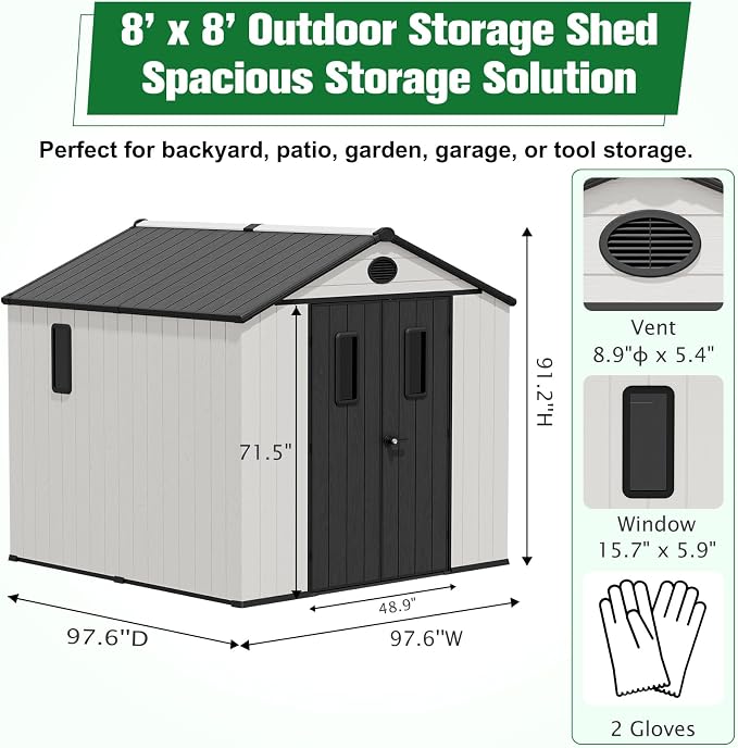 EAGLE PEAK 8x8 Resin Outdoor Storage Shed, Weatherproof Garden Shed - Image 4