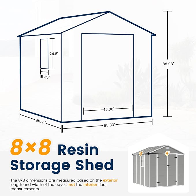 UDPATIO Outdoor Storage Shed 8 x 8 FT, Resin Garden Sheds Plastic Patio Outdoor - Image 2