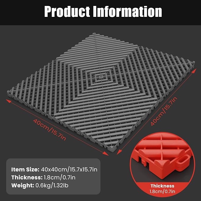 50PCS|15.7"x15.7" Garage Flooring Tiles, Non-Slip Interlocking Plastic Garage - Image 4