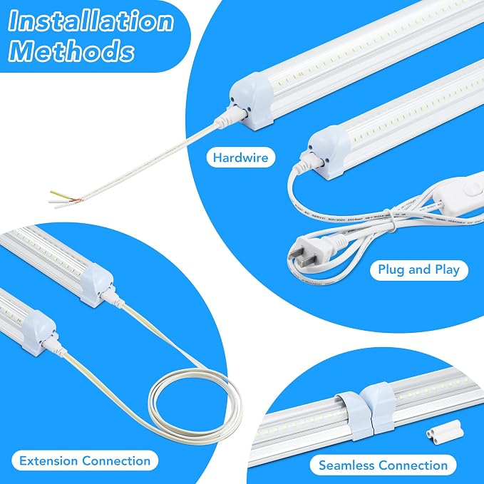 10 Pack 8FT T8 LED Shop Lights, 100W Integrated Tube Light, 19200LM 6000-6500K - Image 3