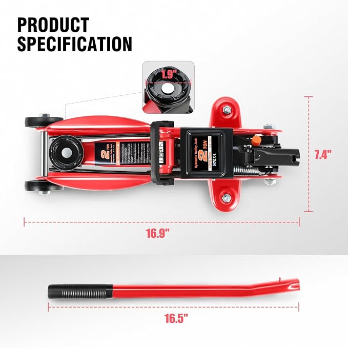 DNA MOTORING Floor Jack 2 Ton Capacity, Fast Lift Low Profile Hydraulic Trolley - Image 4