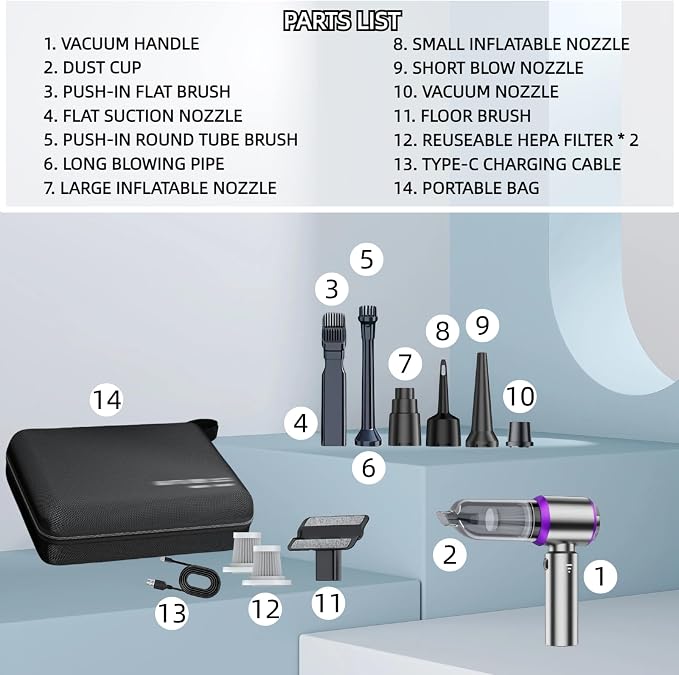 Handheld Car Vacuum Cleaner, 21000PA Rechargeable High Power Cordless Mini - Image 2