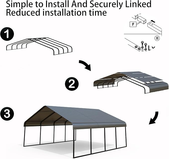 Heavy Duty Metal Carport 20x20 ft Galvanized Steel Carport Shelter - Image 6