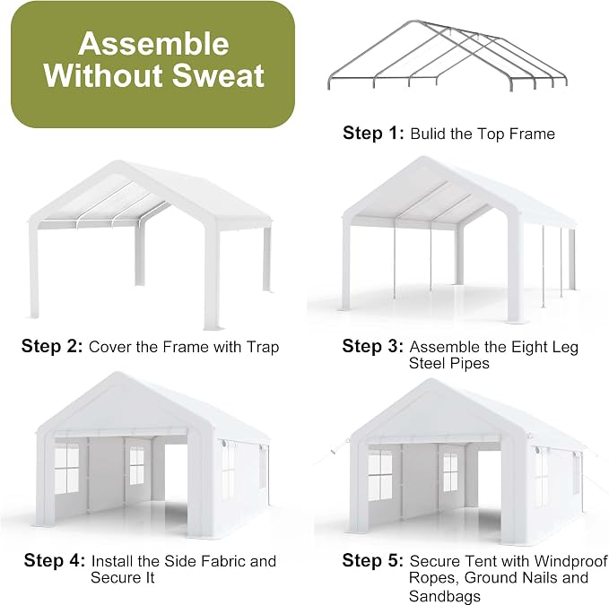 13x20ft Carport Heavy Duty, Portable Garage - Image 3