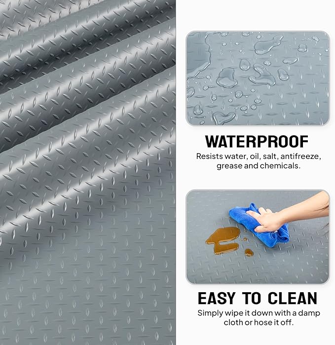 TUFFIOM 7.5 x 20 FT Garage Floor Mat, Thickened Diamond Plate PVC Garage Mats - Image 3