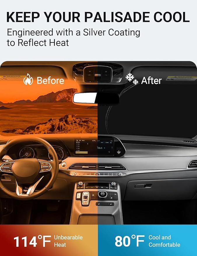 Proadsy for Hyundai Palisade 2020-2025 Windshield Sun Shade 4-Layer Foldable - Image 2